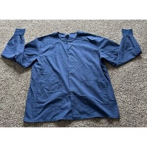 Medline Women's Navy Blue Long Sleeve Snap Button down Scrub Top‎ Size Medium
